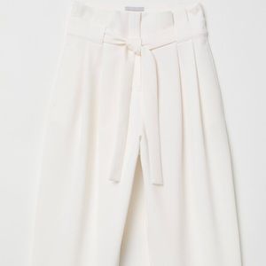 Cream Wide Leg Pants with Belted Waist